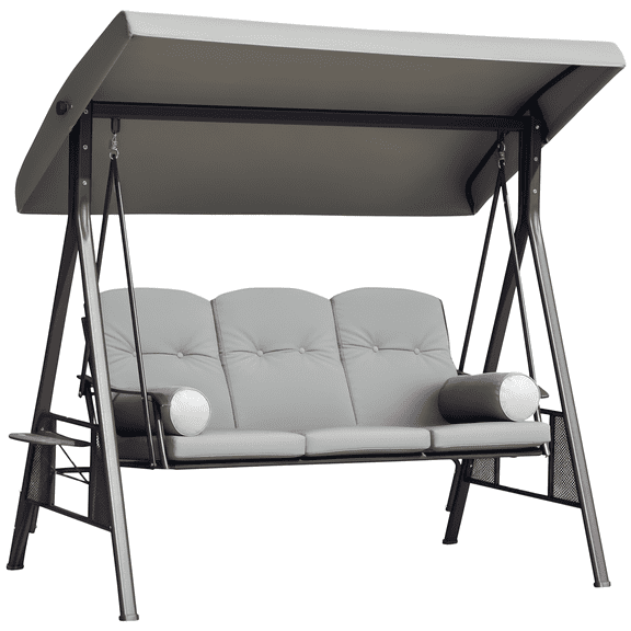 Outsunny 3 Seater Porch Swing Swing Chair w/ Tilt Canopy, Light Grey
