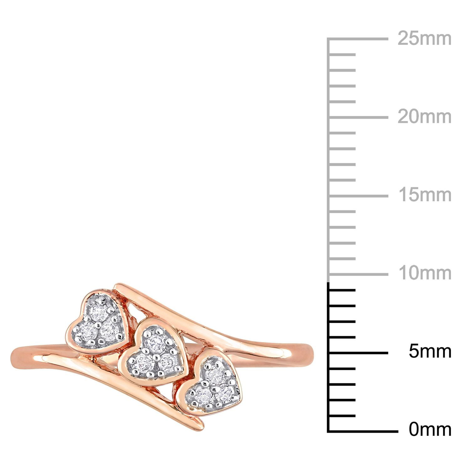 Bague de Promesse à trois coeur Miabella avec 1/10 Carat PT de diamant en Argent Sterling Plaqué Rose