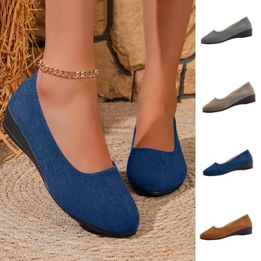 Jovati Chaussures Compensées pour Femmes, Ballerines Décontractées Printemps Été en Tissu Floqué à Bout Rond avec Semelle Intérieure Coussinée et Semelle Extérieure Légère, Taille 36-43