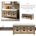thumbnail image 4 of Entryway Bench, Shoe Bench with Hidden Storage, Shoe Storage Bench with 3 Drawers and 3 Rattan Baskets, Storage Shelf with Seat Cushion for Living Room, Entryway, Wood, Natural (42 inch), 4 of 10