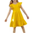 thumbnail image 1 of DecSea Robe d'Été à Volants Double Couche pour Filles, Décontractée, Unie, Col Ras du Cou, Robe de Plage, 1 of 9