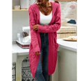 thumbnail image 2 of Women Hooded Open Front Cardigan Cable Knit Sweaters Solid Chunky Long Sweater Coats with Pockets, 2 of 5
