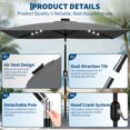 thumbnail image 3 of Garvee 10' x 6.5' Solar Patio Umbrella,Table Umbrella ,Crank & Push Button Tilt, 6 Sturdy Ribs, Gray, 3 of 8