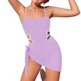 thumbnail image 1 of Girls Swimsuit Adjustable Straps Round Neckline Solid Color Bathing Suit with Cut Out Design and Matching Silk Scarf, 1 of 5