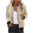 thumbnail image 1 of Womens Fashion Jacket Casual Stand Collar Zip Up Lightweight Coat Fall Color Block Jackets with Pockets Khaki S, 1 of 8