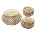 thumbnail image 1 of 3-Piece Mini Straw Woven Hand-Woven Storage Basket With Lid  Small Seaweed Box Desktop Storage Basket Bathroom Desktop Kitchen Toy  Key  Fruit  Cosmetic Storage Box, 1 of 8