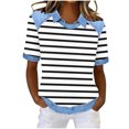 thumbnail image 1 of Dazajoo T-Shirts Gaufrés à Manches Courtes pour Femmes, Décontractés, en Denim, à Col à Revers, Chandails à Enfiler, Imprimé à Rayures, Col Rond, T-Shirts Graphiques, Blanc, m, 1 of 5