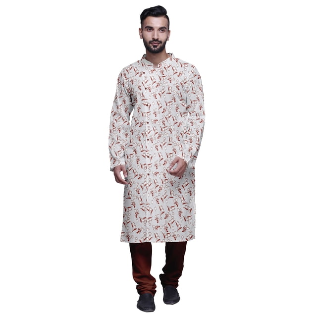 Atasi Kurta-Pyjama Long en Coton Imprimé pour Hommes, Kurta-Pyjama Décontracté de Designer, Vêtements