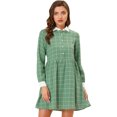 thumbnail image 1 of INSPIRE CHIC Robe-Chemise à Carreaux pour Femme à Manches Longues Boutonnée à Col Pointu S Vert, 1 of 1