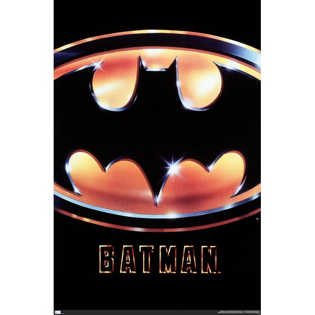 DC Comics Film Batman (1989) - Affiche Murale à Logo sur une Feuille Mettant en Vedette une silhouette de Chauve-Souris Noire Centrée, Définie par un Dégradé Ovale orange et Jaune Lustré sur Fond Noir, avec le Mot Batman en Dessous en Texte Dégradé Assorti, Imprimée sur Papier d'Affiche Lustré à Haute Résolution, Convient à la Déco Murale.