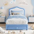 thumbnail image 1 of Twin XL Upholstered LED Platform Bed Frame with Storage Drawer Velvet Princess Style for Kids No Box Spring Needed Blue, 1 of 7
