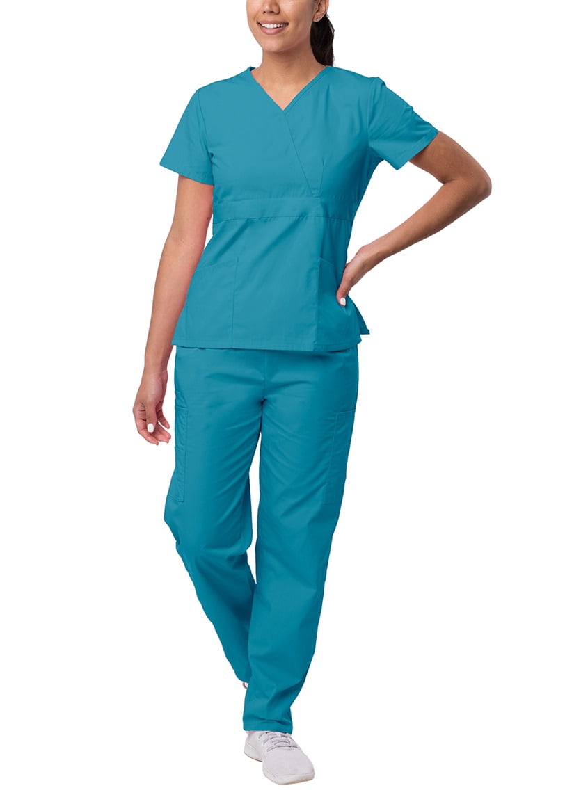 Sivvan Women's Scrub Set - Multi Pocket Cargo Pants & Stylish Mock Wrap Top (Available in 15 Colors)