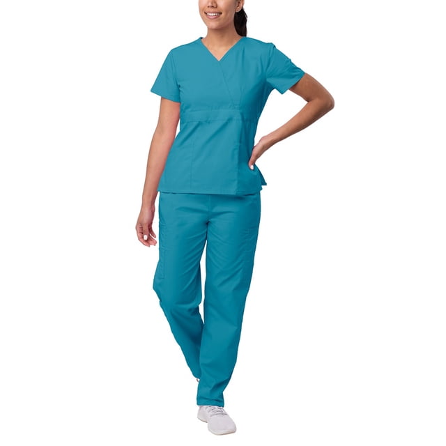 Sivvan Women's Scrub Set - Multi Pocket Cargo Pants & Stylish Mock Wrap Top (Available in 15 Colors)