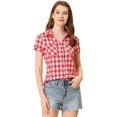 thumbnail image 1 of INSPIRE CHIC Chemises à Carreaux pour Femmes Col en Pointe Boutonnées Blouses en Coton m Rouge Blanc, 1 of 5
