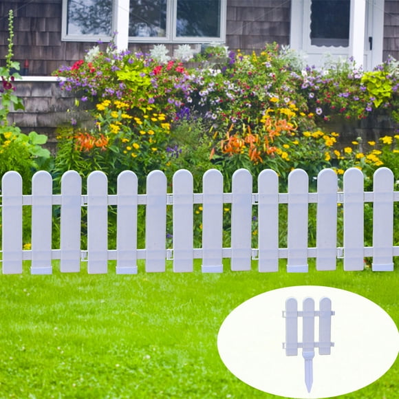 karymi Mini White Plastic Garden Fence, 7.9x6.7x1.7 Inch Decorative Border for Flower Beds, Small Lawn Edging with Ground Studs for Plants Pathways Family Gifts