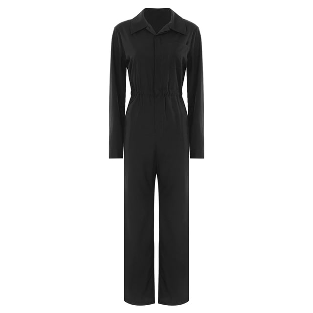 Yhong Womens Long Sleeve Coverall Mechanic Uniform Workwear Boiler Suit Overalls Loose Fit Jumpsuit Rompers Black XXL