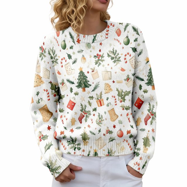WZXFASHION Chandails de Noël pour Femmes 2025 Col Rond Hiver Fêtes Mignons Chandails Soldes Liquidation 2025 Mode Urbaine Chandail à Capuchon à Fermeture Éclair