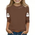 thumbnail image 2 of MKOSPLRT Chandails d'Halloween pour Enfants 3-12 Ans Garçons Filles T-Shirts Graphiques à Manches 3/4 Col Ras du Cou Coupe Ample Hauts Mignons Fantômes Citrouille T-Shirts, 2 of 4