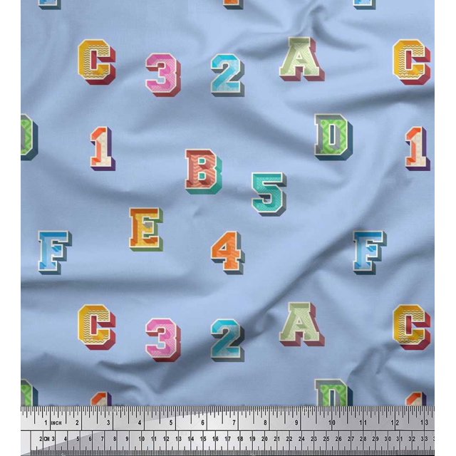 Soimoi Poly Georgette Fabric Numbers & Alphabets Text Print Sewing Fabric Yard 52 Inch Wide