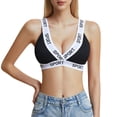 thumbnail image 1 of ManxiVoo Contrast Trim Bralette with Fashionable Letter Detail Comfortable Wireless Triangle Cup Top L Size Black, 1 of 5