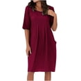 thumbnail image 2 of Plus Size Cotton Linen Dresses for Women Short Sleeve Summer Pleated Midi Dress with Pockets, 2 of 6