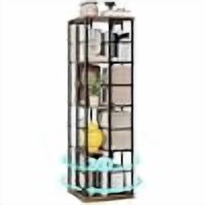 360 Degree Rotating Bookshelf, 4 Tier Spinning Square Bookcase, Freestanding Revolving Book Storage Organizer, Tall Narrow Corner Display Shelf for Living Room, Bedroom, Home Office,Brown