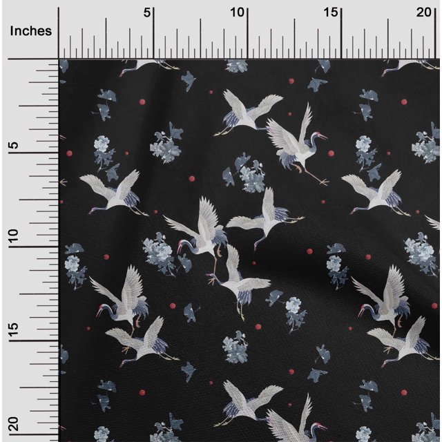 oneOone Georgette Viscose Fabric Dot|Floral & Stork Bird Printed Craft Fabric BTY 42 Inch Wide