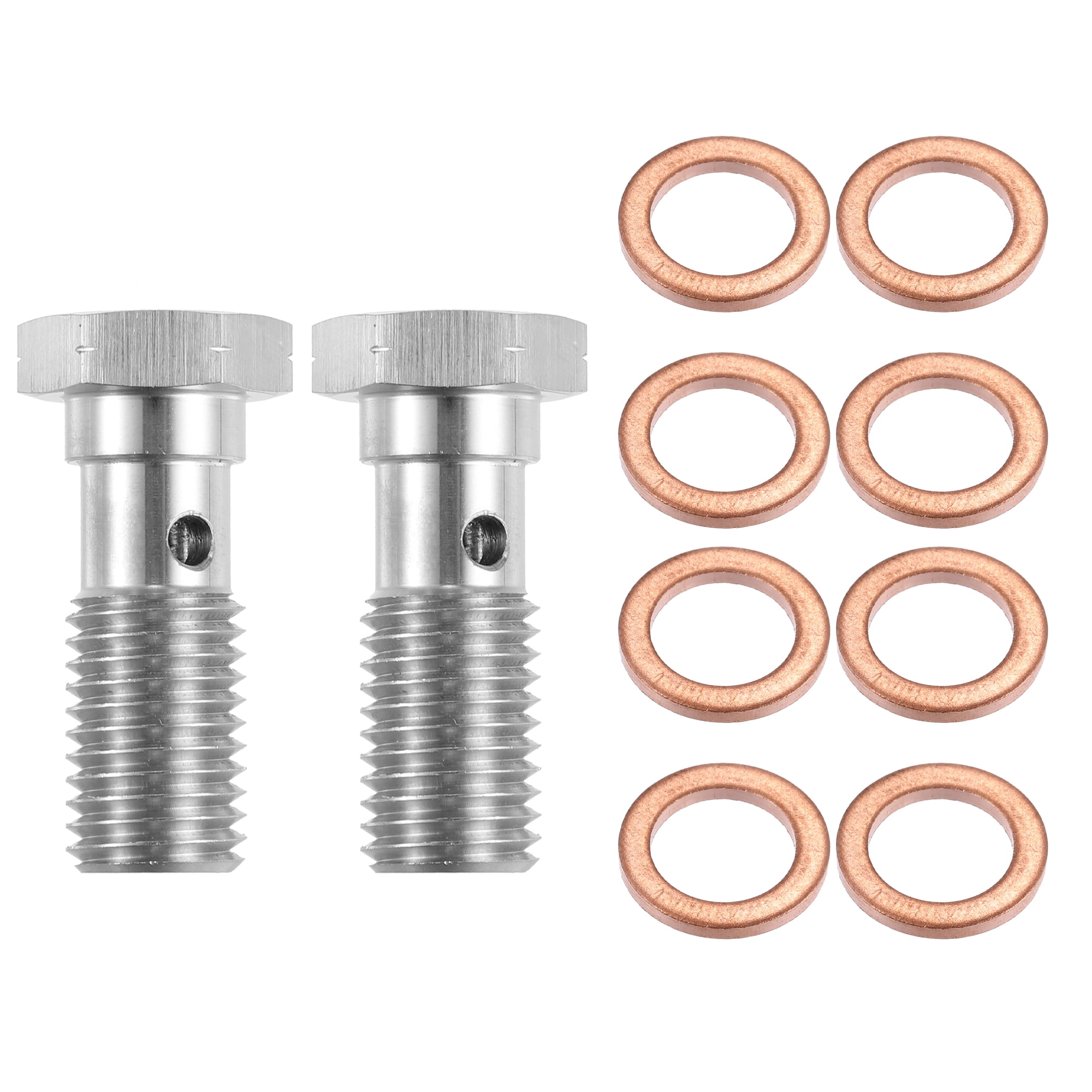 Unique Bargains 2pcs M12x1.5 Thread Turbo Brake Line Banjo Bolt with Copper Washers Single Banjo Bolt 31mm Length