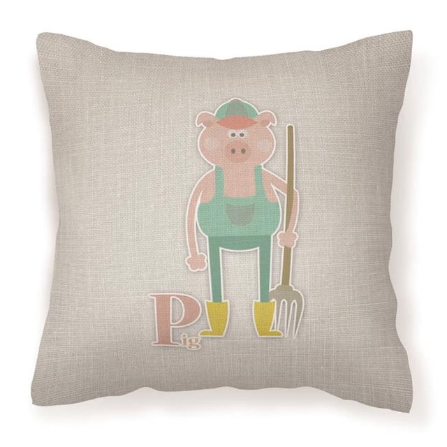 Carolines Treasures BB5741PW1414 Alphabet P For Pig Fabric Decorative Pillow