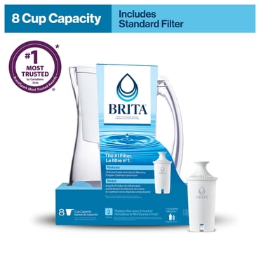 Brita 8 Cup Filter Pitcher with 1 Brita Standard Filter, Made Without BPA, Marina, White