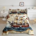 thumbnail image 2 of Erosebridal Ocean Waves Bedding Queen Comforter Set, Retro Sailing Boat Down Comforter, Sea Steam Decor, 3-piece, 2 of 7