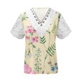 thumbnail image 4 of Hauts Femmes Mode Été Sexy Pli Imprimé Régulier Femmes Manches Courtes Col en V Bouton Haut Blouses Dames en Solde, 4 of 5