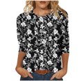 thumbnail image 2 of UPPADA Blouses pour Femmes Grande Taille à Manches 3/4, T-Shirts à Imprimé Floral Teintable, Chemises Décontractées Tendance à Col Rond, Chandails Confortables à Enfiler, Hauts Blouses Mignons d'Été, Hauts pour Femmes à Manches 3/4, Économie, 2 of 5