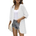 thumbnail image 2 of 2 Pack(White 1PCS & Khaki 1PCS) Multipack Women Casual Cardigan Three Quarter Sleeve Open Front Lightweight Dots Cardigan Draped Plus Cardigan Ruffles Cardigan, 2 of 7