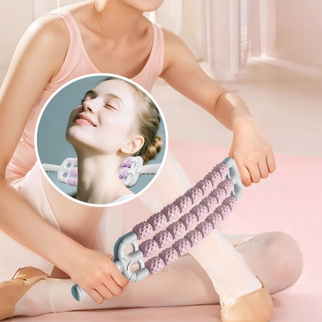 Fasiaou Bâton de Massage avec Roues à Rangées Multiples pour la Relaxation du Dos et des Muscles, Rouleau Apaisant de Yoga pour la Récupération après l'Entraînement et le Soulagement du Stress, Rose