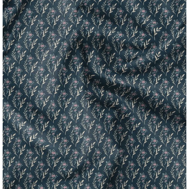 Soimoi Blue Rayon Fabric Leaf Floral Print Fabric by Yard 42 Inch Wide