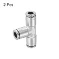 thumbnail image 3 of Unique Bargains 1/4 Inch OD Tee Push To Connect Tube Air Line Fittings Nickle-Plated, Silver 2Pcs, 3 of 4