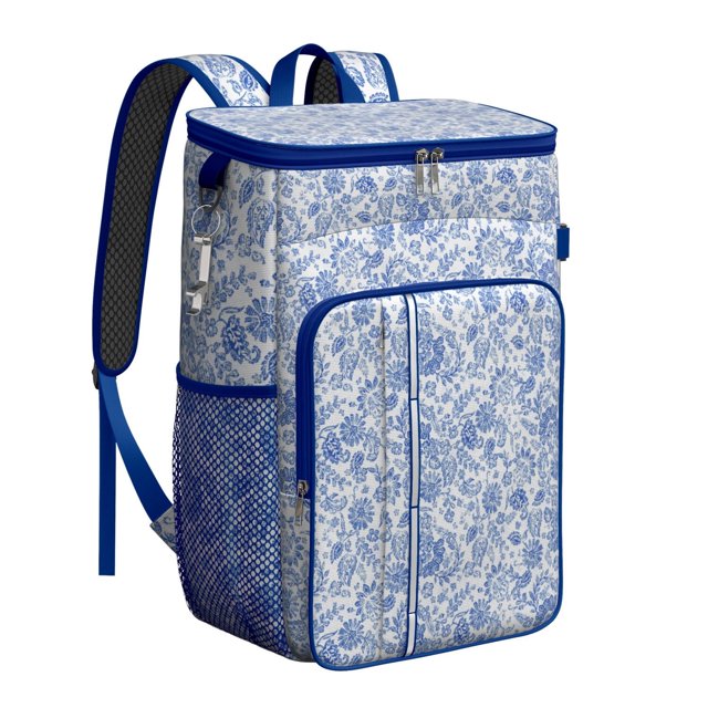 Floral and Leopard Artistic Design Backpack Cooler - 20L High Capacity, Multiple Pockets for Convenience