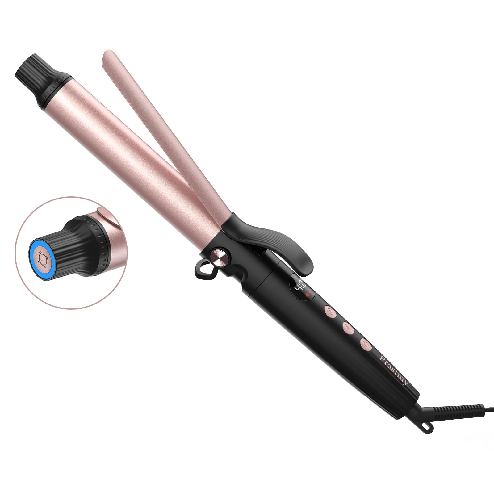 Prastiny Smart Timer Hair Curler Iron 1.25inch Ceramic Coating Large Barrel Hair Curling Wand with LCD Display and Foldaway Safety Stand Dual Voltage for Travel Medium and Long Hair