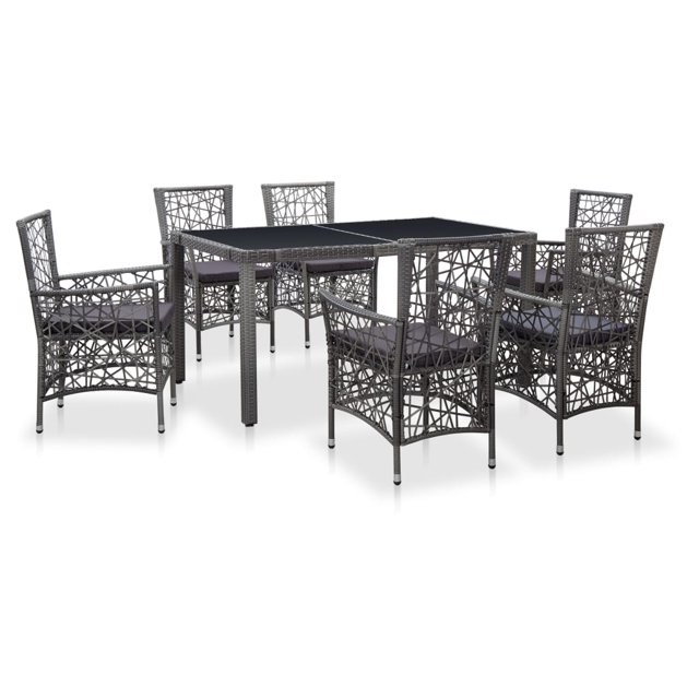 vidaXL Ensemble de Salle à Manger d'Extérieur 7 Pcs en Rotin Gris