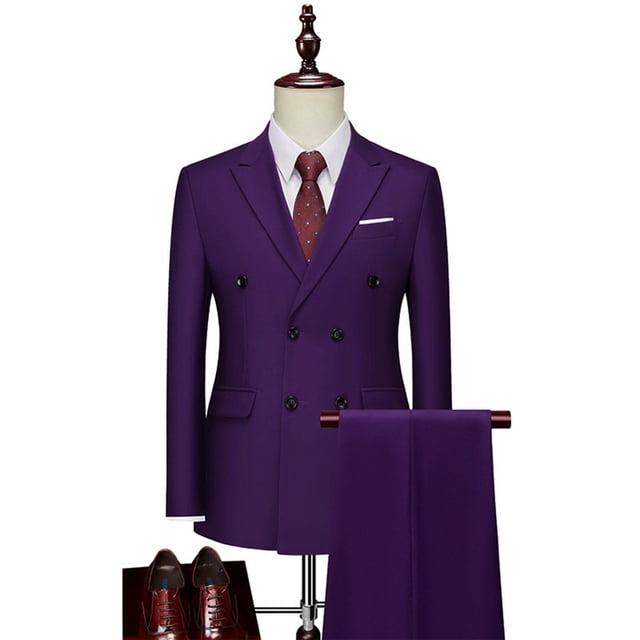 Pants for Men Double Breasted Pocket Long Sleeve Lapel Suit Set Multi Color Groom