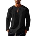 thumbnail image 3 of zbxnLI Mens Linen Shirts Drawstring V Neck Long Sleeve Shirt Lightweight Spring Fall Long Sleeve T-Shirts, 3 of 8