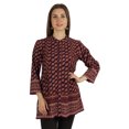 thumbnail image 1 of Moomaya Tunique Plissée à Col Mandarin Imprimé Haut Long Décontracté pour Leggings, 1 of 7