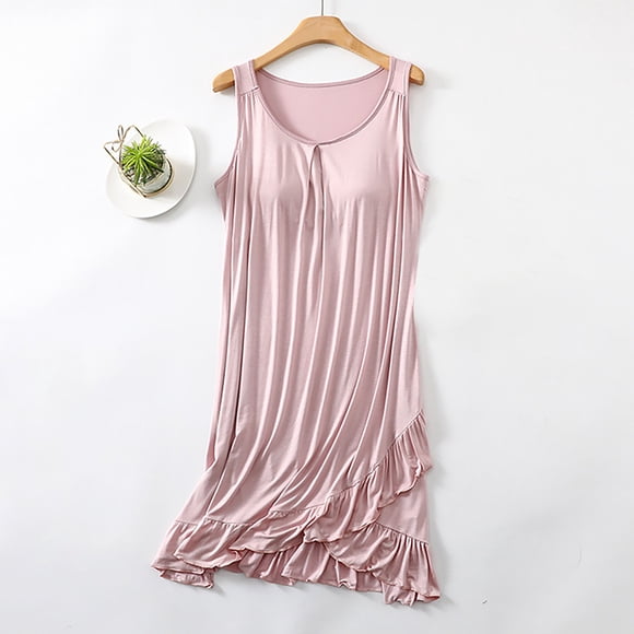 Sakmal Casual Moomoo Womens Pink Plus Size Long Cotton Mumu Dress Solid Sleeveless Sleep Tanks for Women