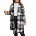 thumbnail image 2 of Womens Plus Size Flannel Plaid Shirts Shacket Long Sleeve Lapel Button Fall Warm Long Jackets Black XXL, 2 of 2