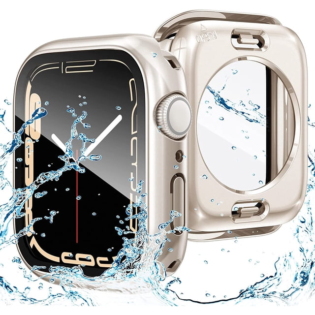 XiHAMA 2 in 1 Waterproof Case Compatible with Apple Watch Screen Protector 44mm SE 2nd Gen Series 6 5 4, 360 Protective Glass Face Cover Hard PC Bumper + Back Frame for Watch Accessories