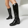 thumbnail image 2 of Dakaela Women's Knee High Boots Square Toe Buckle Motorcycle Riding Boots Comfortable Pull on Fall Winter Party Dress Shoes, 2 of 8