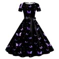 thumbnail image 1 of WILLBEST Robe Grise pour Femmes Femmes Imprimé Col Rond Manche Courte Robe de Soirée Bal des Années 1950, 1 of 2