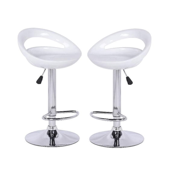 Heavenly Collection Tabouret rond blanc, tabouret réglable blanc, tabouret en plastique blanc, tabouret blanc brillant avec base en acier inoxydable, tabouret blanc à dossier bas avec repose-pieds, ta
