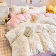 Ins Pink Flowers Bedding Set Bed Sheet Pillowcase Twin Full Queen Size Bed Linen Women Girls Floral Duvet Cover Set No Filling